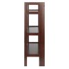 3-tier foldable shelf; stackable; walnut finish