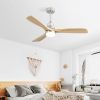 Indoor 52 Inch Ceiling Fan With Dimmable Led Light 6 Speed Remote Silver 3 Wood Blade Reversible DC Motor For Bedroom