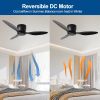 52" Flush Mount Ceiling Fan without light, 3 Reversible Blades, with 6 Speeds Reversible DC Motor,Low Profile Ceiling Fan with no light for Living Roo