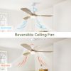 Indoor 52 Inch Ceiling Fan With Dimmable Led Light 6 Speed Remote 3 Wood Blade Reversible DC Motor For Bedroom