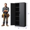 72"H Metal Garage Storage Cabinet, Black Tool Steel Locking Cabinet with Doors and 4 Shelves, Tall Cabinets for Garage Storage Systems Lockable File C