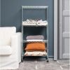 4-Tier Metal Adjustable Storage Rack with Wheels; Utility Rolling Trolley with Shelf Organizer; Silver