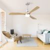 Indoor 52 Inch Ceiling Fan With Dimmable Led Light 6 Speed Remote Silver 3 Wood Blade Reversible DC Motor For Bedroom