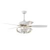 52" Crystal Ceiling Fan with 5 Reversible Blades Light Kit and Remote Control, 3-Speed - Matte White