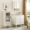 Bathroom Storage Cabinet, Medicine Cabinets for Bathroom with Mirror, 2 Doors 2 Adjustable Shelf + 3 Christmas Style Storage Basket, White Wood Cabine