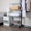 4-Tier Metal Adjustable Storage Rack with Wheels; Utility Rolling Trolley with Shelf Organizer; Silver