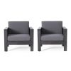 ( Set of 2) Outdoor Acacia Wood Club Chairs with Cushions, Dark Gray, 27.75"D x 32"W x 27.75"H