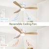 52 Inch Decorative Ceiling Fan With 6 Speed Remote White 3 Solid Wood Blades Reversible DC Motor For Living Room