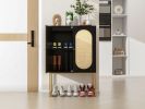 2 Door High Cabinet,Natural Rattan 2 Door high cabinet, Built-in adjustable shelf, Easy Assembly, Free Standing Cabinet for Living Room Bedroom,Hallwa