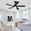 52 Inch Ceiling Fan With Dimmable LED Light 5 Solid Wood Blades Smart Remote Control Reversible DC Motor Ceiling Fan Black for Home