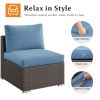 2 Piece Outdoor Patio Armless Sofa PE rattan Water Resistance - Blue