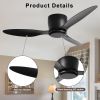 52" Flush Mount Ceiling Fan without light, 3 Reversible Blades, with 6 Speeds Reversible DC Motor,Low Profile Ceiling Fan with no light for Living Roo