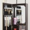 Jewelry Armoire with Mirror and 18 LED Lights, Wall-Mounted/Over-The-Door Cabinet with 3 Mountable Heights, Dark Walnut