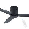 52" Low Profile Ceiling Fan No Light, Black Flush Mount Ceiling Fans without Lights