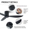 52" Low Profile Ceiling Fan No Light, Black Flush Mount Ceiling Fans without Lights