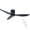 52" Low Profile Ceiling Fan No Light, Black Flush Mount Ceiling Fans without Lights