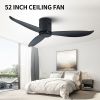 52" Low Profile Ceiling Fan No Light, Black Flush Mount Ceiling Fans without Lights