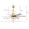 52'' Modern Ceiling Fans with Remote,Wood Ceiling Fan with Lights,LED Ceiling Fan Light with 5 Blade,3 Speed AC Motor Indoor Ceiling Fan for Patio,Liv