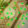 1 Set Of St Patrick's Day String Lights, Four-Leaf Clover Light String Shamrock Irish Fairy LED Light 10 Feet 40 Green Color LEDs Battery Operated Wit