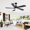 52 Inch Ceiling Fan With Dimmable LED Light 5 Solid Wood Blades Smart Remote Control Reversible DC Motor Ceiling Fan Black for Home