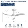 52 Inch Ceiling Fan With Dimmable Led Light 3 Solid Wood Blades Remote Control Reversible DC Motor White For Living Room