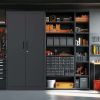 72"H Metal Garage Storage Cabinet, Black Tool Steel Locking Cabinet with Doors and 4 Shelves, Tall Cabinets for Garage Storage Systems Lockable File C