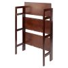 3-tier foldable shelf; stackable; walnut finish