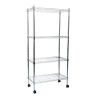 4-Tier Metal Adjustable Storage Rack with Wheels; Utility Rolling Trolley with Shelf Organizer; Silver