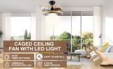 InfiniPower 16'' ceiling fans with lights and remote, Caged Ceiling Fan with Reversible Motor for Different Seasons, Quiet and Energy Saving, 6 level