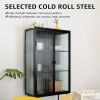 Retro-Styled, Fluted Glass High Cabinet with Detachable Shelves and Dual Doors for Living Room, Bathroom, Dining Room, Kitchen, Entryway - Black