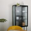 Retro-Styled, Fluted Glass High Cabinet with Detachable Shelves and Dual Doors for Living Room, Bathroom, Dining Room, Kitchen, Entryway - Black