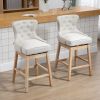 Upholstered Fabric Bar Height Bar Stools, 180¬∞ Swivel Nailhead-Trim Pub Chairs, 30" Seat Height with Rubber Wood Legs, Set of 2, Cream