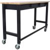 60in Work Bench, Workbench with Drawer Storage, Heavy Duty Bamboo Wood Work Table with Wheels for Garage Home Office