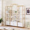 78 Inch 4 Tiers Home Office Bookcase Bookshelf, Storage Cabinet Display Shelf, X Bar Gold Frame