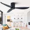 52" Low Profile Ceiling Fan No Light, Black Flush Mount Ceiling Fans without Lights