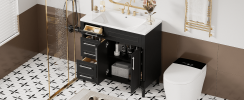 36'' Bathroom Vanity with Top Resin Sink, Freestanding Bathroom Storage Cabinet with 2 Drawers and a Tip-out Drawer, Solid Wood Frame Vanity Set, Heig