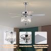 52 Inch Crystal Ceiling Fan , Modern Electrical Fan with 5 Wood Reversible Blades, 4 Bulbs Not Included,Noiseless Reversible AC Motor for Bedroom/Livi