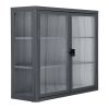 Retro Style Haze Double Glass Door Wall Cabinet With Detachable Shelves for Office, Dining Room,Living Room, Kitchen and Bathroom Grey Color(=OLD ITEM