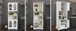 67" Tall Bathroom Storage Cabinet with Doors and Shelves, Towel Cabinet for Bathroom Freestanding, Linen Cabinet for Bathroom Storage 6 Tier, White Ki