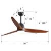 56 Inch Ceiling Fan Light With 6 Speed Remote Energy-saving DC Motor Matte Black