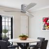 52 Inch Flush Mount Ceiling Fan DC 3 Carved Wood Fan Blade Noiseless Reversible Motor Remote Control Without Light