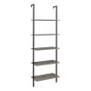 5-Shelf Wood Ladder Bookcase with Metal Frame, Industrial 5-Tier Modern Ladder Shelf Wood Shelves,Gray YJ