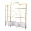 78 Inch 4 Tiers Home Office Bookcase Bookshelf, Storage Cabinet Display Shelf, X Bar Gold Frame