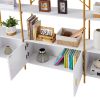 78 Inch 4 Tiers Home Office Bookcase Bookshelf, Storage Cabinet Display Shelf, X Bar Gold Frame