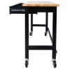 60in Work Bench, Workbench with Drawer Storage, Heavy Duty Bamboo Wood Work Table with Wheels for Garage Home Office