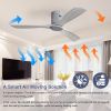 52 Inch Flush Mount Ceiling Fan DC 3 Carved Wood Fan Blade Noiseless Reversible Motor Remote Control Without Light