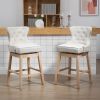 Upholstered Fabric Bar Height Bar Stools, 180¬∞ Swivel Nailhead-Trim Pub Chairs, 30" Seat Height with Rubber Wood Legs, Set of 2, Cream