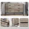 Wood Dresser with 6 Drawers, Wooden Storage Closet for Bedroom, Solid Clothes Cabinet with Sturdy Steel Frame, 48.58"W√ó15.75"D√ó31.22"H, 48 inch, Rus