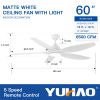 Modern 60 In Intergrated LED Ceiling Fan Lighting with White ABS Blade