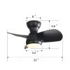 23 Inch Bedroom Ceiling Fan With 3 Color Dimmable 3 ABS Blades Remote Control DC Motor Black With 18W Led Light